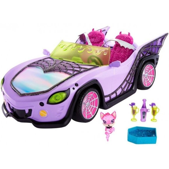 Monster High Toy Car Ghoul Mobile With Pet & Accessories Purple Convertible - Picture 1 of 16